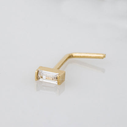 Jewelry Avalanche 20G 14K Gold L-Shape Nose Stud – Bar Set Baguette CZ Nose Jewelry