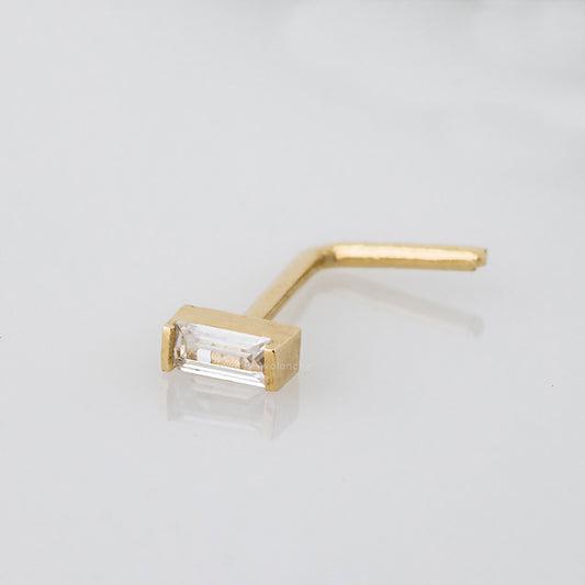 Jewelry Avalanche 20G 14K Gold L-Shape Nose Stud – Bar Set Baguette CZ Nose Jewelry