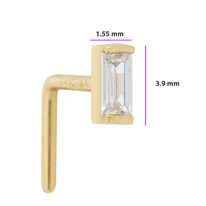 Jewelry Avalanche 20G 14K Gold L-Shape Nose Stud – Bar Set Baguette CZ Nose Jewelry