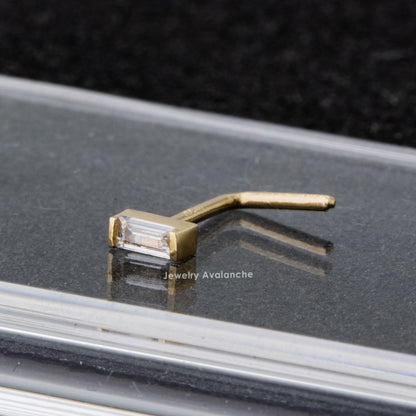 Jewelry Avalanche 20G 14K Gold L-Shape Nose Stud – Bar Set Baguette CZ Nose Jewelry