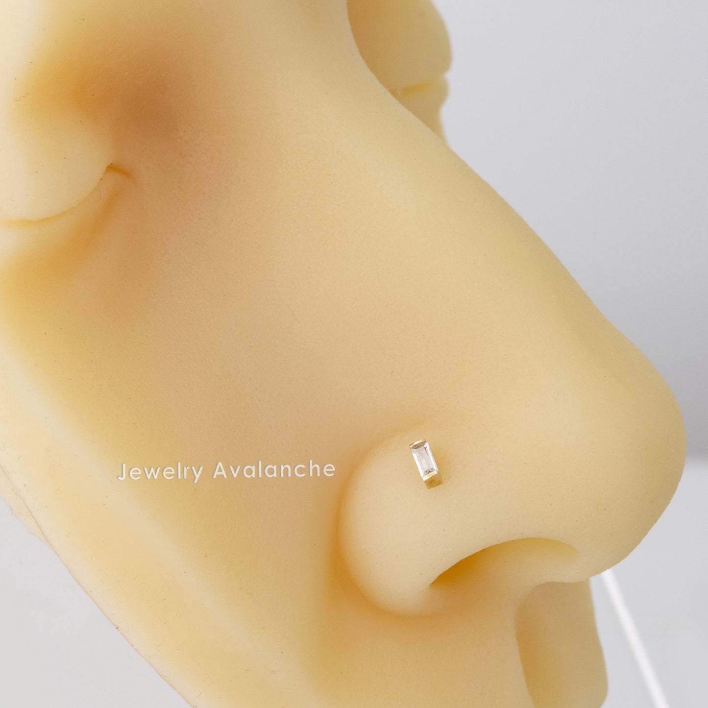 Jewelry Avalanche 20G 14K Gold L-Shape Nose Stud – Bar Set Baguette CZ Nose Jewelry