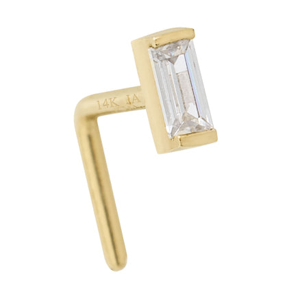 Jewelry Avalanche 20G 14K Gold L-Shape Nose Stud – Bar Set Baguette CZ Nose Jewelry