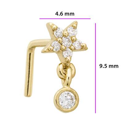 Jewelry Avalanche 20G 14K Gold L-Shape Flower Nose Stud – Dangling Bezel Set CZ Nose Jewelry