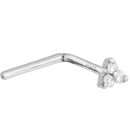Jewelry Avalanche 14K Gold 22G 3-stone 0.015ctw Moissanite L-Shape Nose Stud