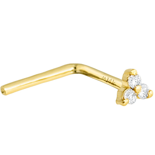 Jewelry Avalanche 14K Gold 22G 3-stone 0.015ctw Moissanite L-Shape Nose Stud