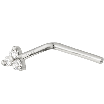 Jewelry Avalanche 3-stone 0.015ctw Diamond L-shape Nose Stud 22G Solid 14K Gold