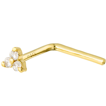 Jewelry Avalanche 3-stone 0.015ctw Diamond L-shape Nose Stud 22G Solid 14K Gold