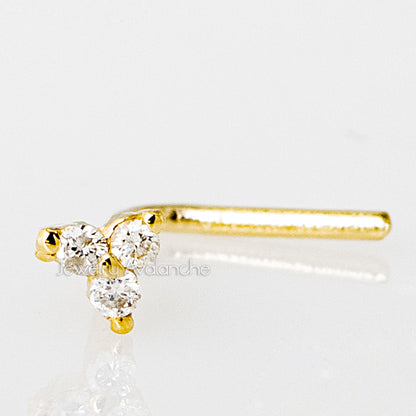 Jewelry Avalanche 3-stone 0.015ctw Diamond L-shape Nose Stud 22G Solid 14K Gold