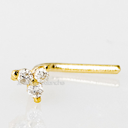 Jewelry Avalanche 3-stone 0.015ctw Diamond L-shape Nose Stud 22G Solid 14K Gold