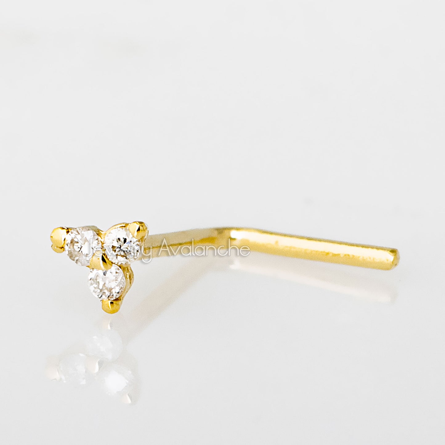 Jewelry Avalanche 3-stone 0.015ctw Diamond L-shape Nose Stud 22G Solid 14K Gold