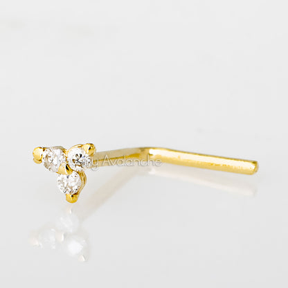 Jewelry Avalanche 3-stone 0.015ctw Diamond L-shape Nose Stud 22G Solid 14K Gold
