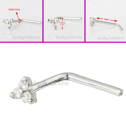 Jewelry Avalanche 3-stone 0.015ctw Diamond L-shape Nose Stud 22G Solid 14K Gold
