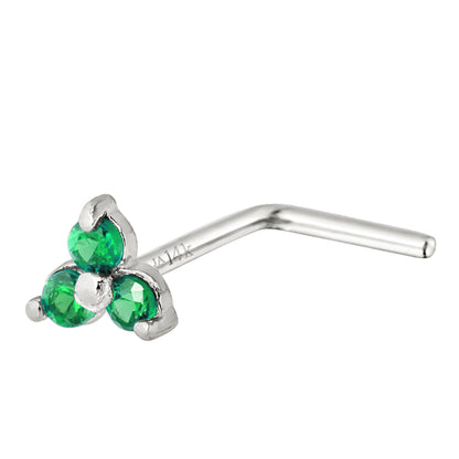 Jewelry Avalanche 3-stone Emerald L-shape Nose Stud 22G Solid 14K Gold