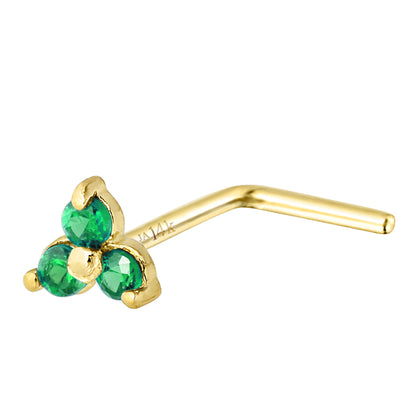 Jewelry Avalanche 3-stone Emerald L-shape Nose Stud 22G Solid 14K Gold