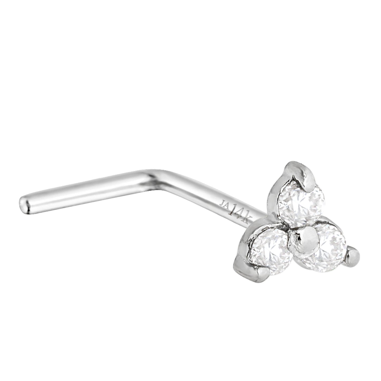 Jewelry Avalanche 22G 14K Gold 3-stone 0.03ctw Moissanite L-Shape Nose Stud