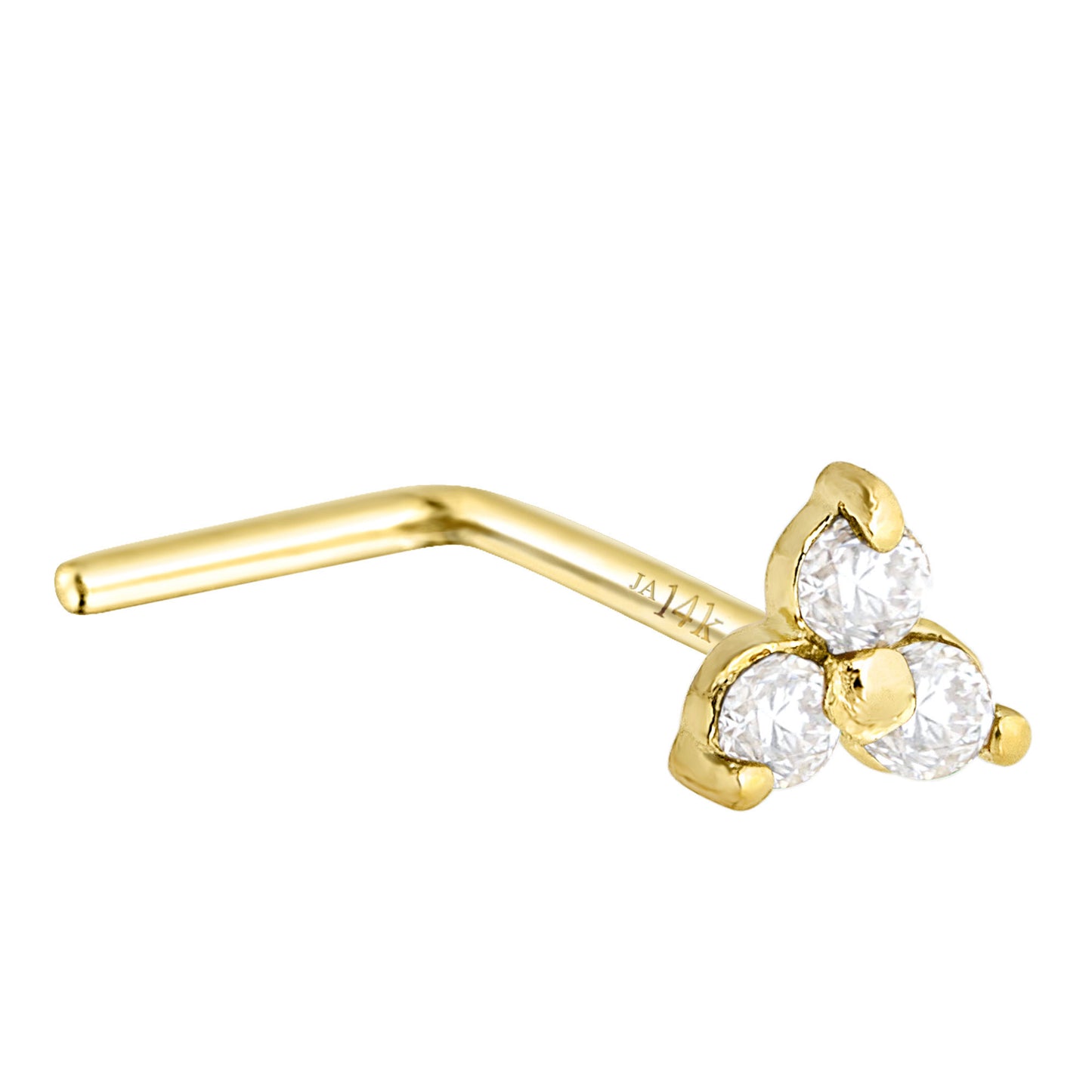 Jewelry Avalanche 22G 14K Gold 3-stone 0.03ctw Moissanite L-Shape Nose Stud