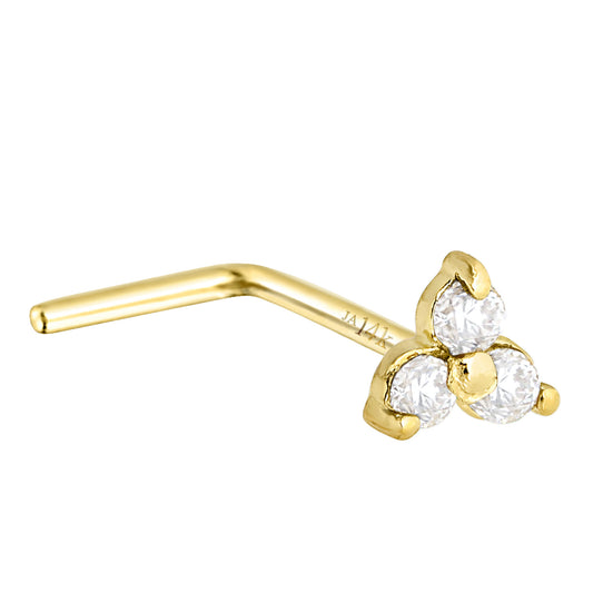 Jewelry Avalanche 22G 14K Gold 3-stone 0.03ctw Moissanite L-Shape Nose Stud