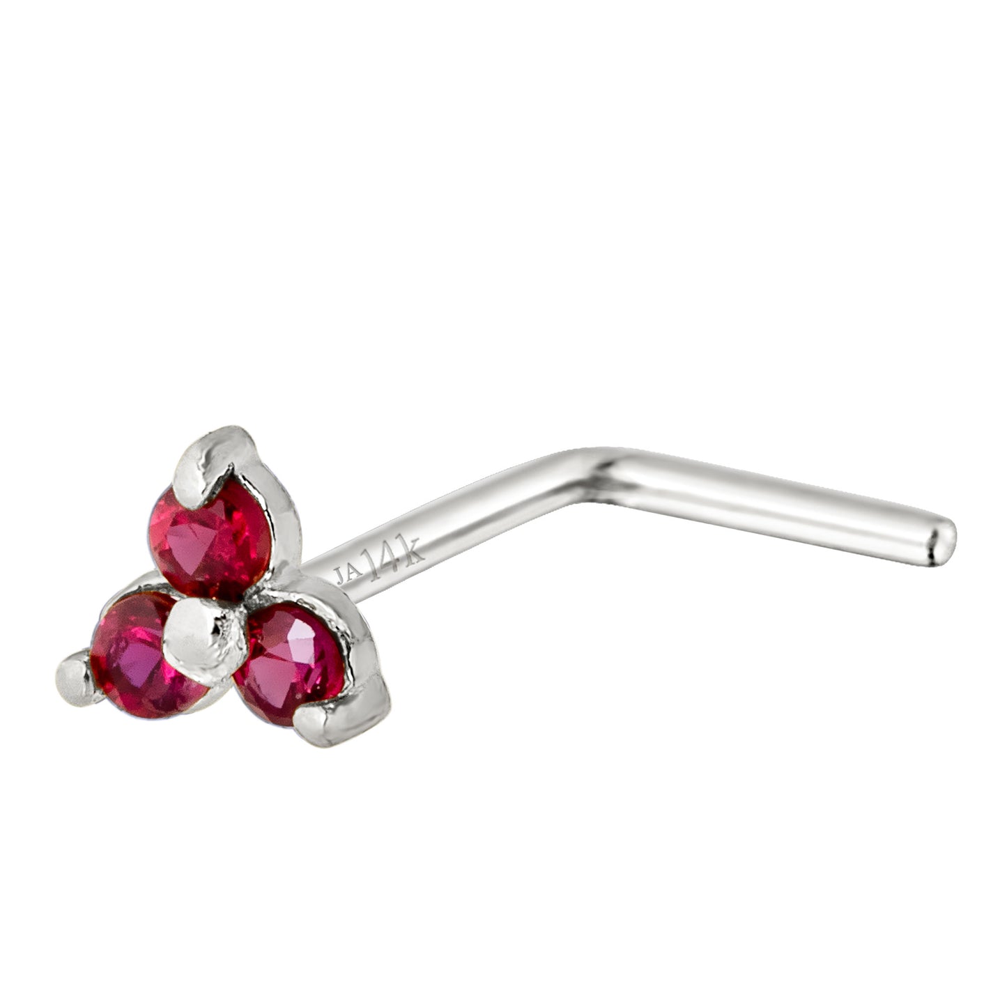 Jewelry Avalanche 3-stone Ruby L-shape Nose Stud 22G Solid 14K Gold