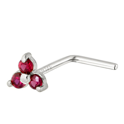 Jewelry Avalanche 3-stone Ruby L-shape Nose Stud 22G Solid 14K Gold