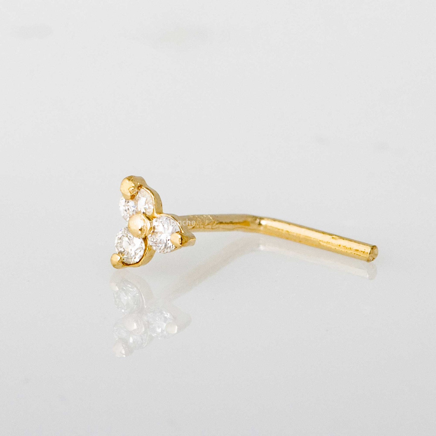 Jewelry Avalanche 3-stone 0.03ctw Diamond L-shape Nose Stud 22G Solid 14K Gold