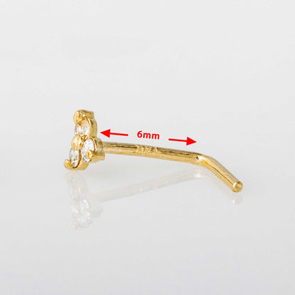Jewelry Avalanche 3-stone 0.03ctw Diamond L-shape Nose Stud 22G Solid 14K Gold