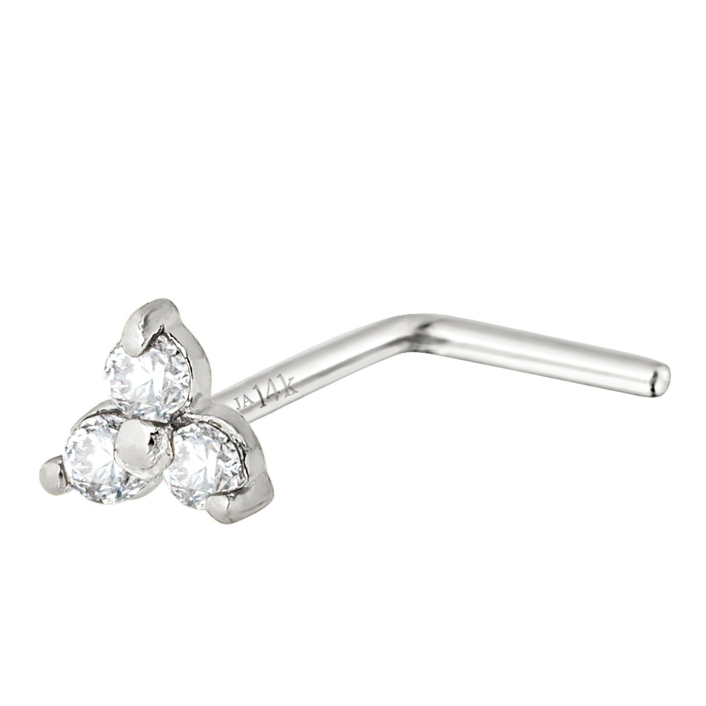 Jewelry Avalanche 3-stone 0.03ctw Diamond L-shape Nose Stud 22G Solid 14K Gold