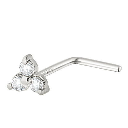 Jewelry Avalanche 3-stone 0.03ctw Diamond L-shape Nose Stud 22G Solid 14K Gold