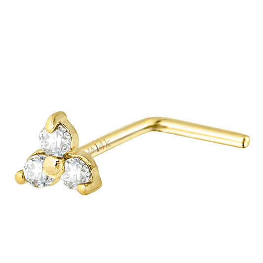 Jewelry Avalanche 3-stone 0.03ctw Diamond L-shape Nose Stud 22G Solid 14K Gold