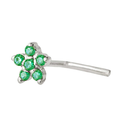 Jewelry Avalanche 22G Solid 14K Gold Emerald Flower L-shape Nose Stud
