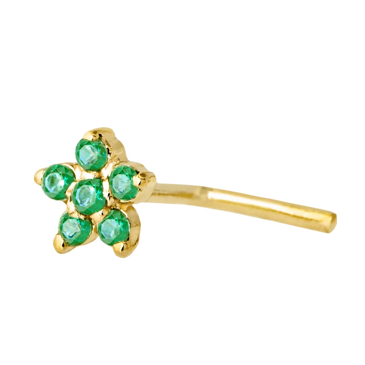Jewelry Avalanche 22G Solid 14K Gold Emerald Flower L-shape Nose Stud