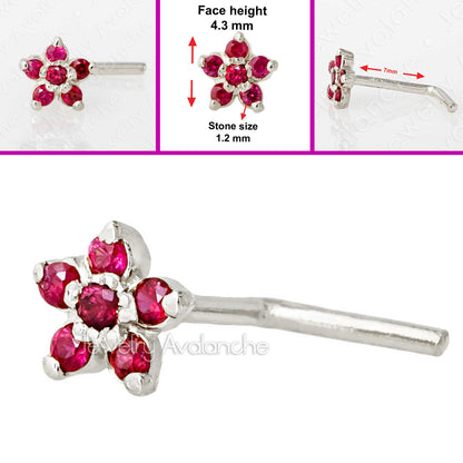 Jewelry Avalanche 22G Solid 14K Gold Ruby Flower L-shape Nose Stud