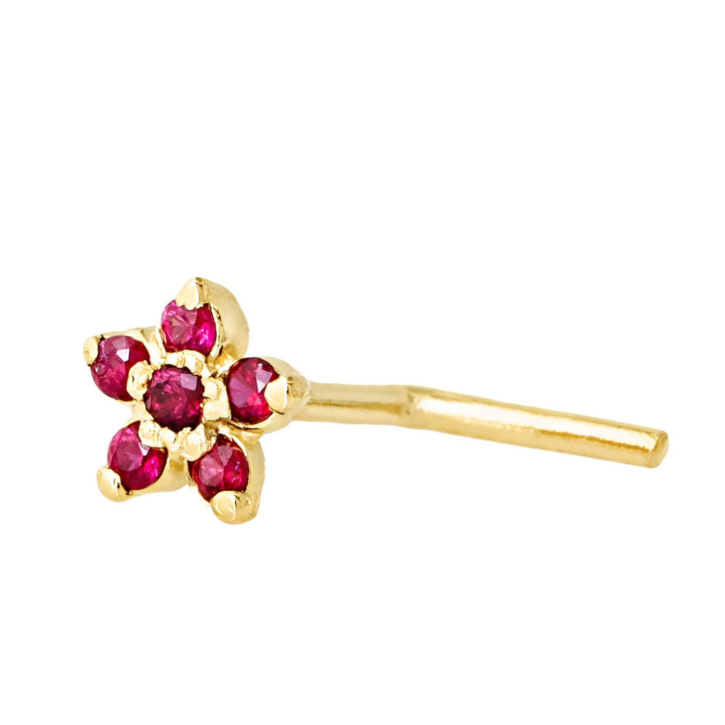 Jewelry Avalanche 22G Solid 14K Gold Ruby Flower L-shape Nose Stud