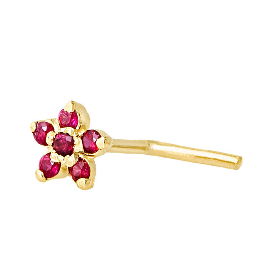 Jewelry Avalanche 22G Solid 14K Gold Ruby Flower L-shape Nose Stud