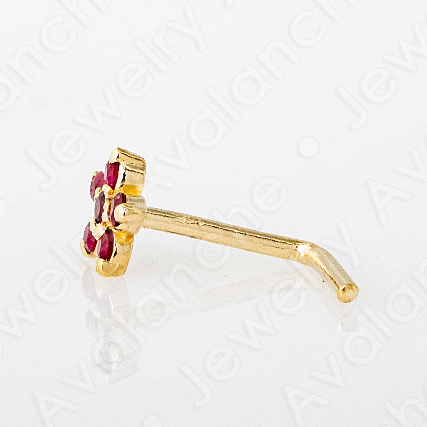 Jewelry Avalanche 22G Solid 14K Gold Ruby Flower L-shape Nose Stud