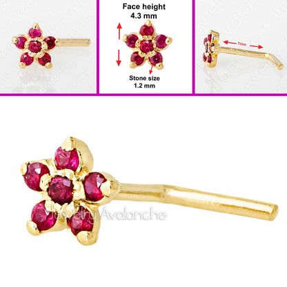 Jewelry Avalanche 22G Solid 14K Gold Ruby Flower L-shape Nose Stud
