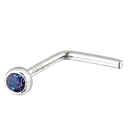 Jewelry Avalanche 22G 14K Gold Bezel-set Alexandrite L-shape Nose Stud