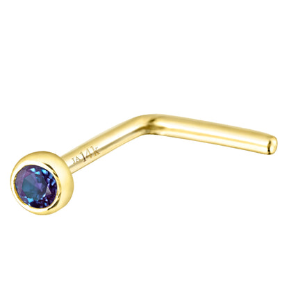Jewelry Avalanche 22G 14K Gold Bezel-set Alexandrite L-shape Nose Stud
