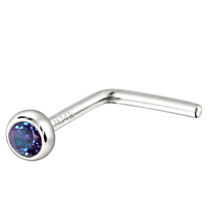 Jewelry Avalanche 22G 14K Gold Bezel-set Alexandrite L-shape Nose Stud