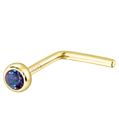 Jewelry Avalanche 22G 14K Gold Bezel-set Alexandrite L-shape Nose Stud