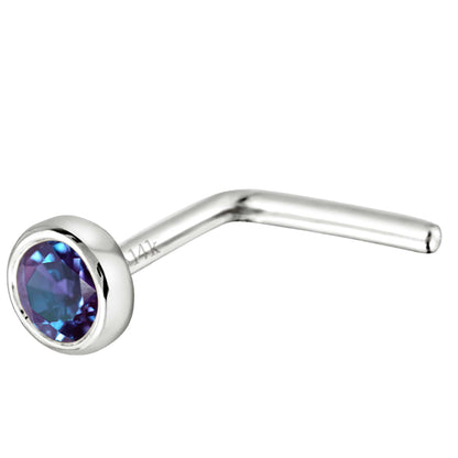 Jewelry Avalanche 22G 14K Gold Bezel-set Alexandrite L-shape Nose Stud