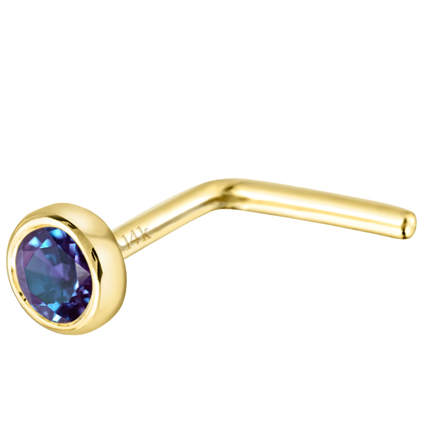 Jewelry Avalanche 22G 14K Gold Bezel-set Alexandrite L-shape Nose Stud