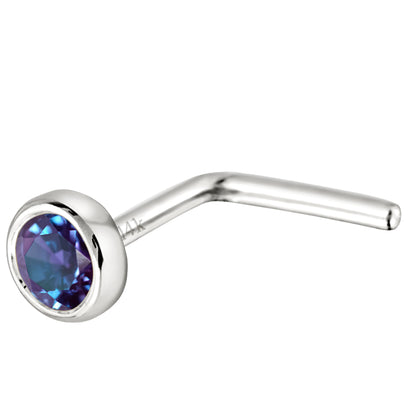 Jewelry Avalanche 22G 14K Gold Bezel-set Alexandrite L-shape Nose Stud