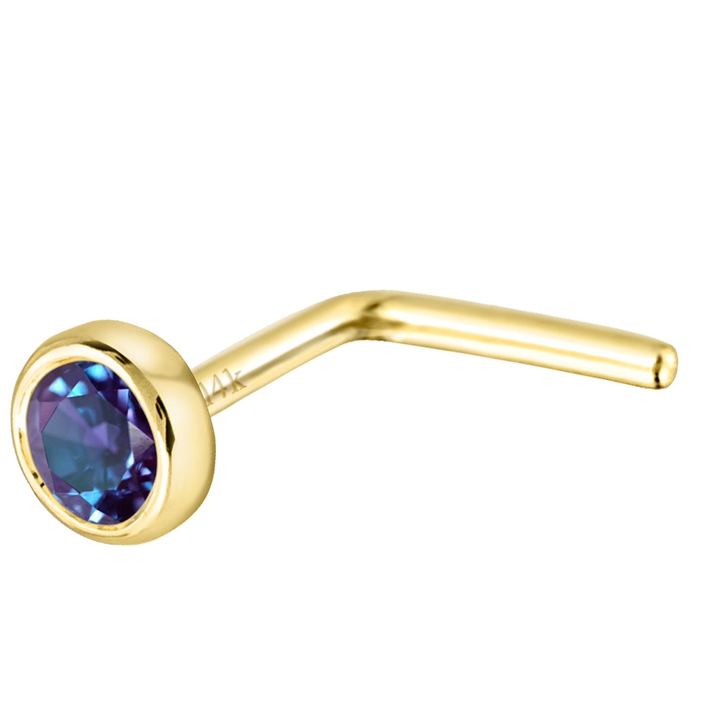 Jewelry Avalanche 22G 14K Gold Bezel-set Alexandrite L-shape Nose Stud