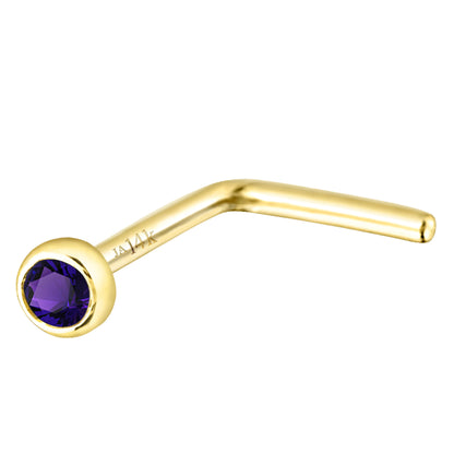Jewelry Avalanche 22G 14K Gold Bezel-set Amethyst L-shape Nose Stud