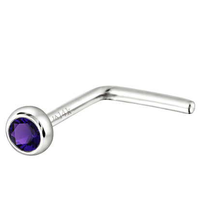 Jewelry Avalanche 22G 14K Gold Bezel-set Amethyst L-shape Nose Stud