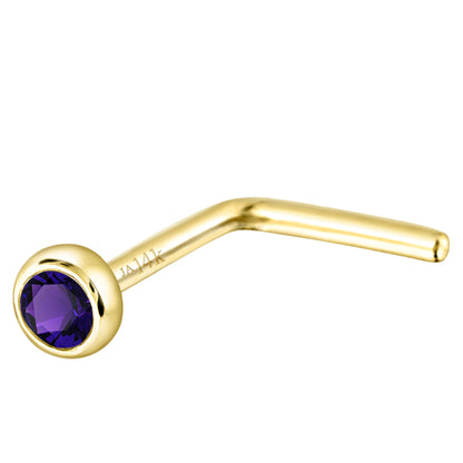 Jewelry Avalanche 22G 14K Gold Bezel-set Amethyst L-shape Nose Stud