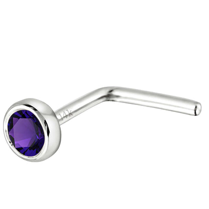 Jewelry Avalanche 22G 14K Gold Bezel-set Amethyst L-shape Nose Stud