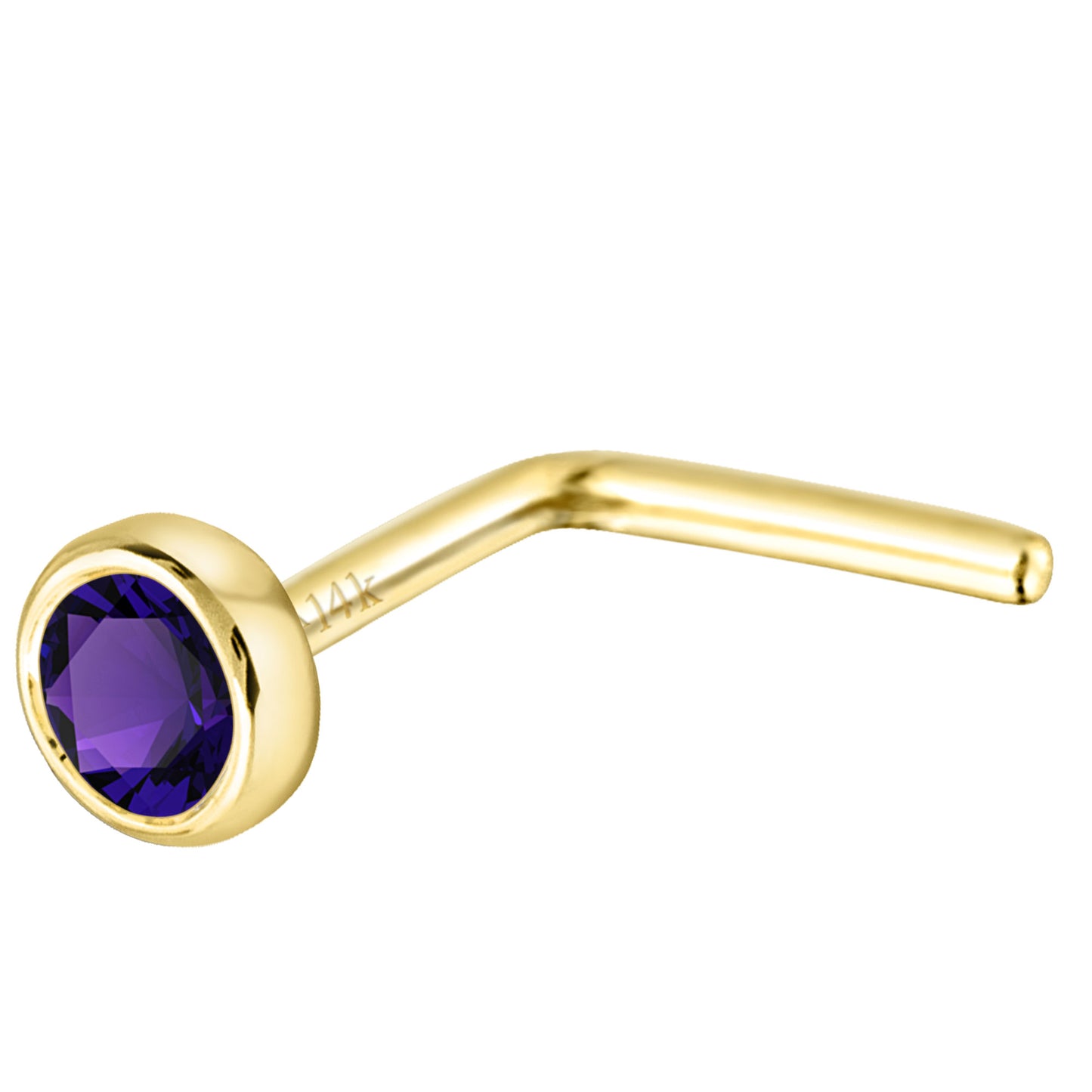 Jewelry Avalanche 22G 14K Gold Bezel-set Amethyst L-shape Nose Stud