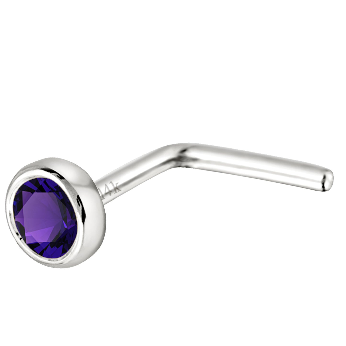 Jewelry Avalanche 22G 14K Gold Bezel-set Amethyst L-shape Nose Stud