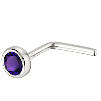Jewelry Avalanche 22G 14K Gold Bezel-set Amethyst L-shape Nose Stud